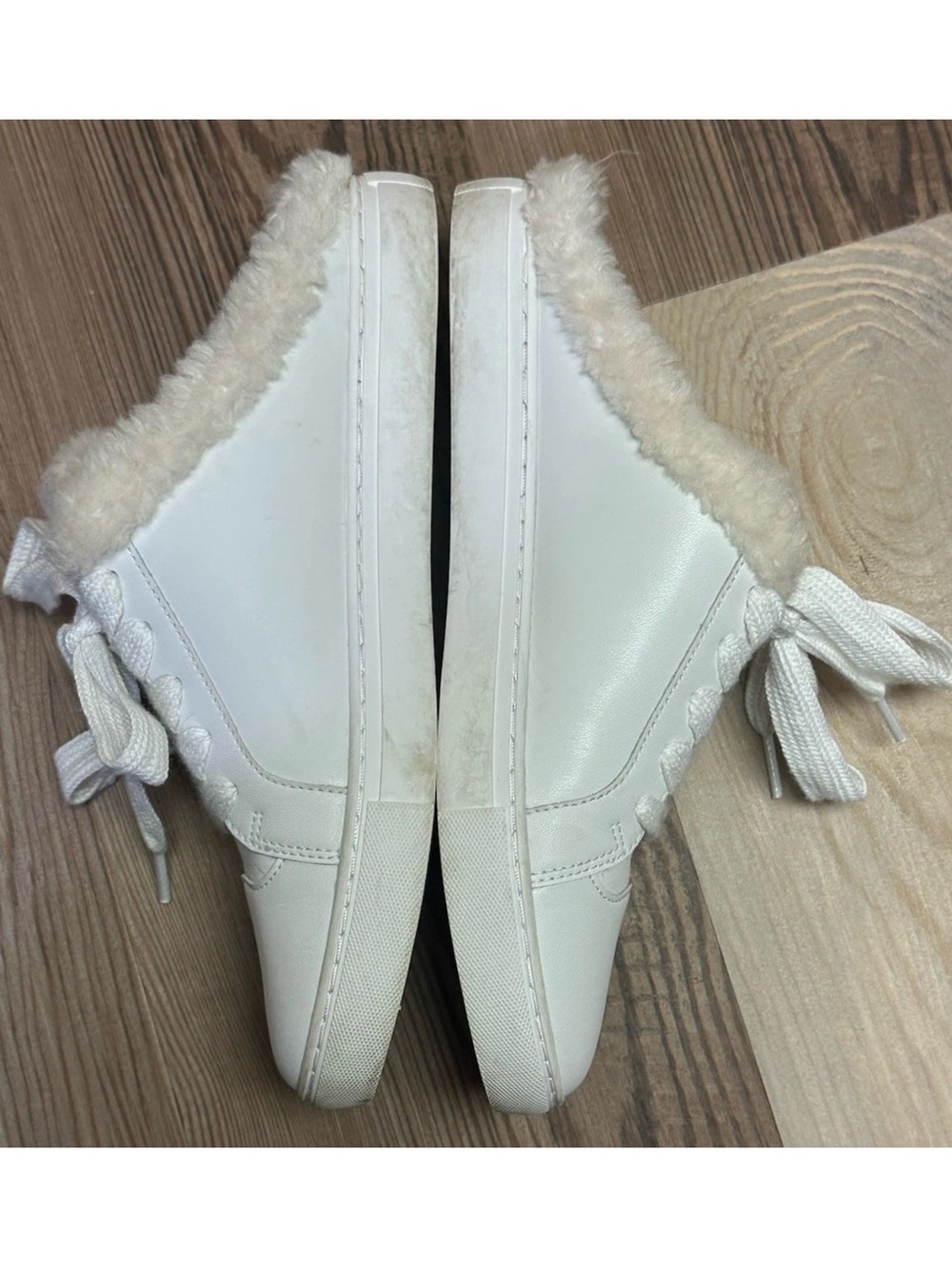 Kate Spade Fez Mule Faux Fur Wht Large Logo Leather Slip On Shoes Women Size 9B - Picture 3 of 9